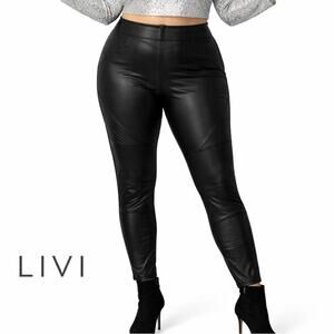 LIVI Lane Bryant Faux Leather Pants Black Skinny Legging Moto Stretch Size 22/24
